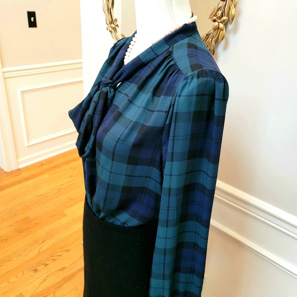 🆕️ J Crew Blackwatch Tartan Plaid Bow Top Green - Picture 4 of 8